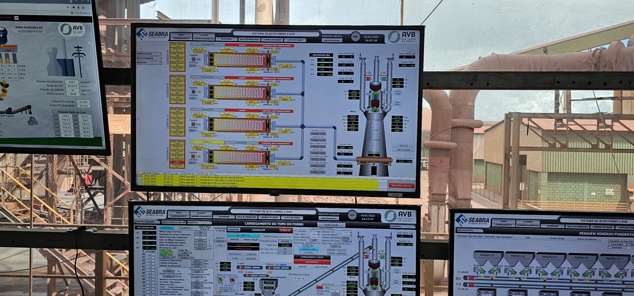 Aço Verde do Brasil — Automação do Alto Forno Maria 1 Sala de operação do Alto-Forno 2 da AVB com supervisório desenvolvido pela SEABRA