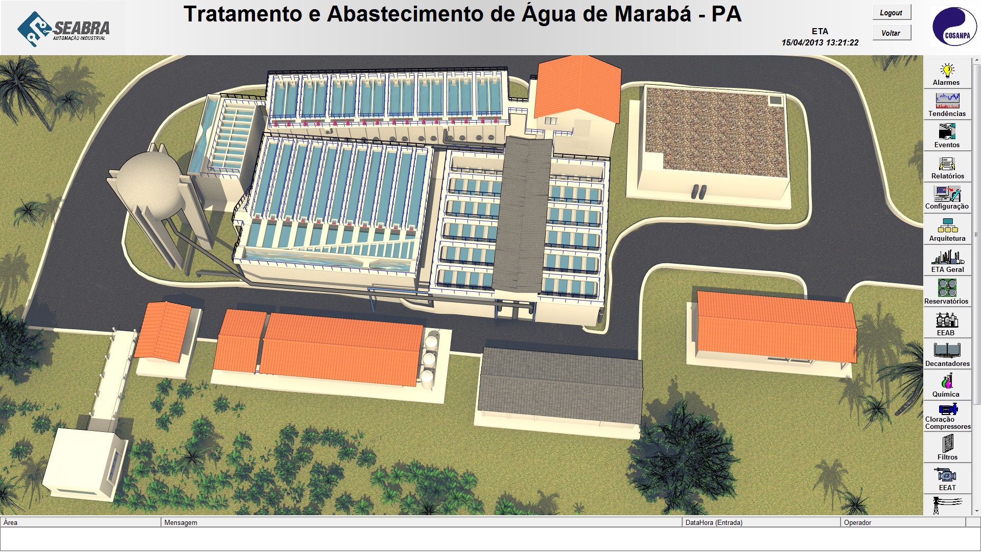 CMT Engenharia — Água e esgoto de Marabá 1 Visão geral da ETA de Marabá no supervisório desenvolvido pela SEABRA