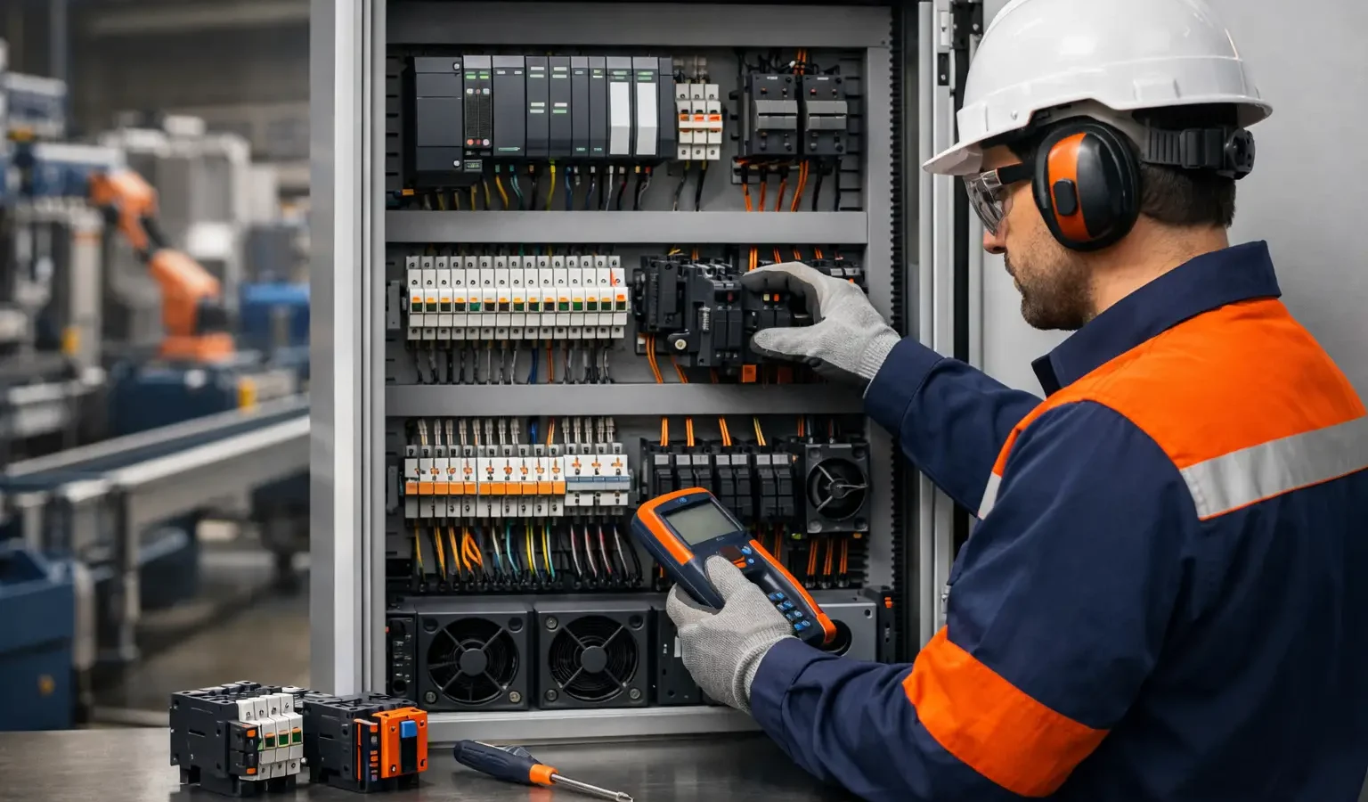 Troca de componentes de painel elétrico industrial